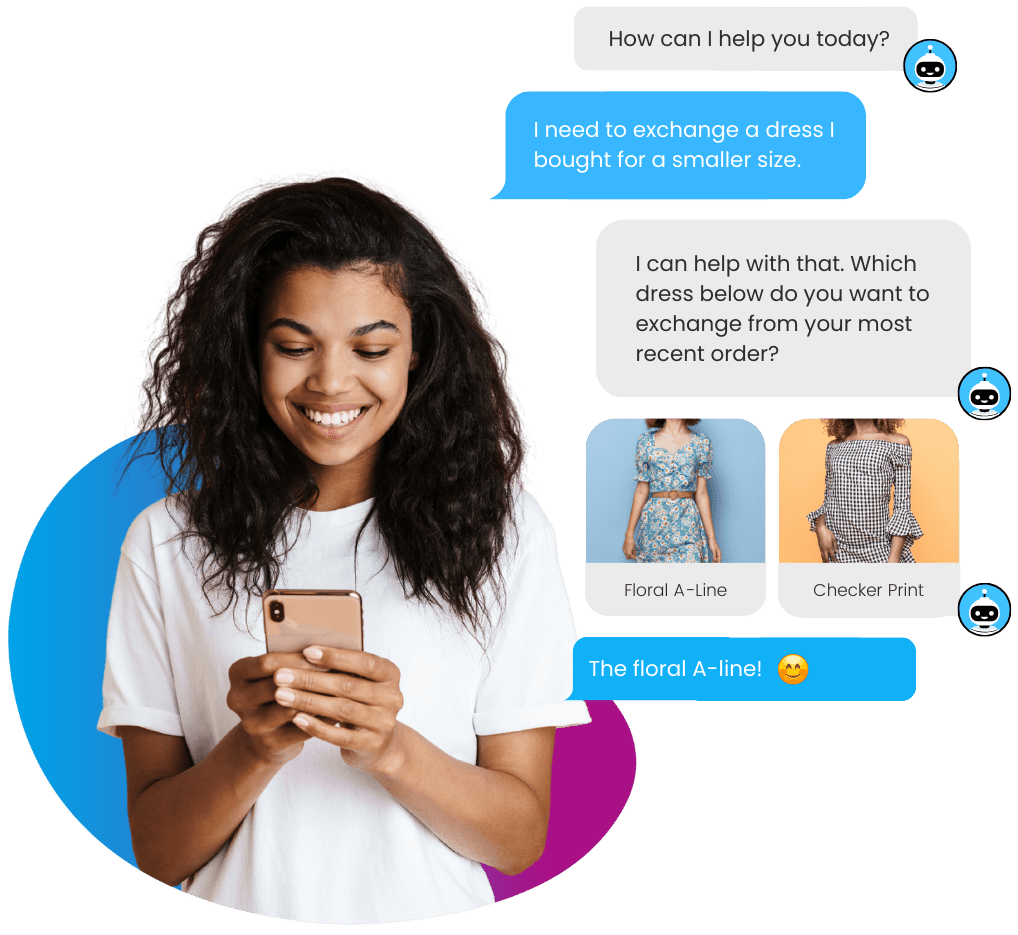 Woman chatting with virtual chatbot